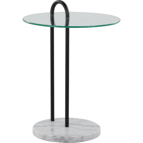 Claire Side Table in White Marble, Black Metal & Clear Glass